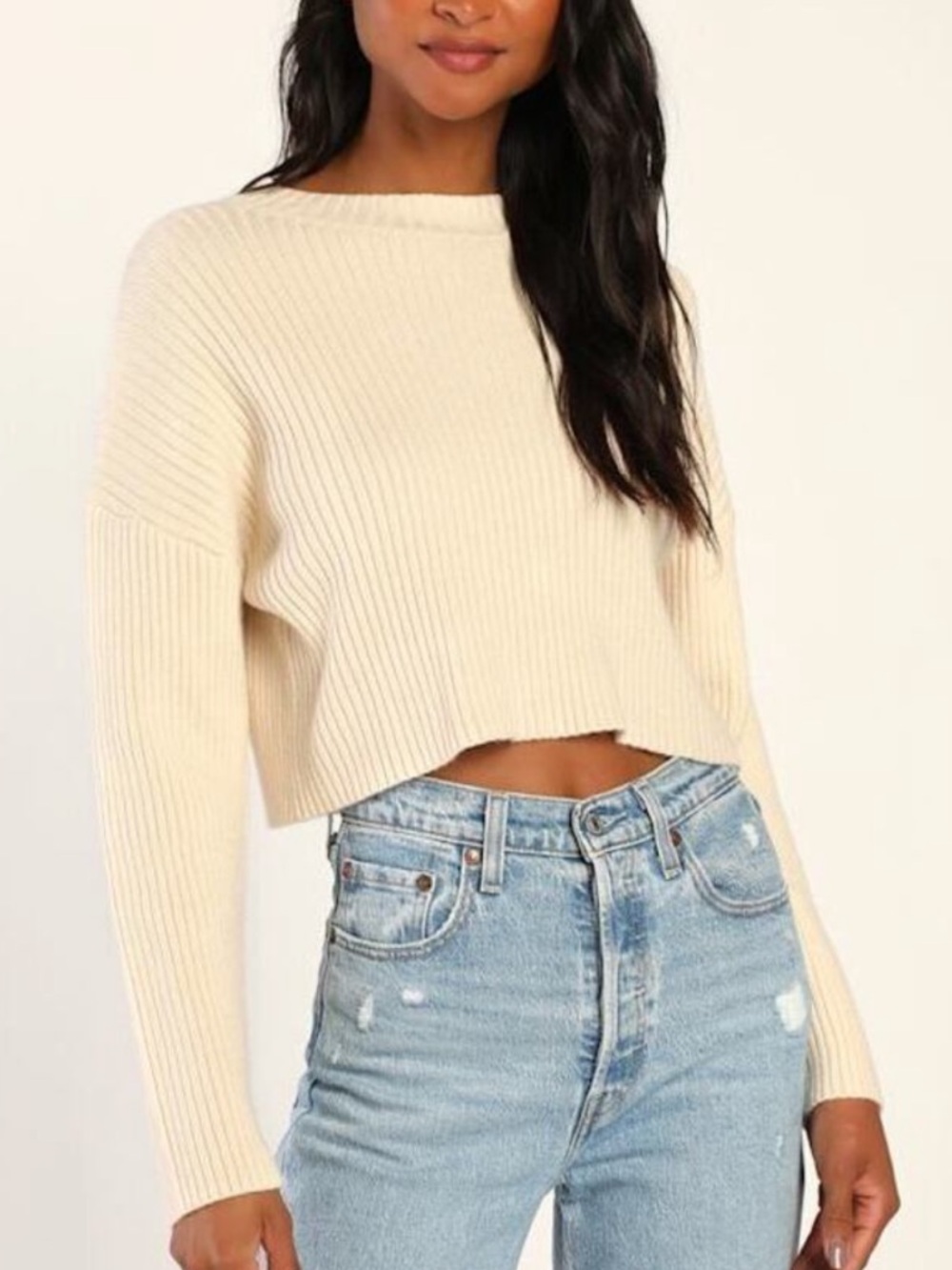 Lulus Cropped Cream Sweater
